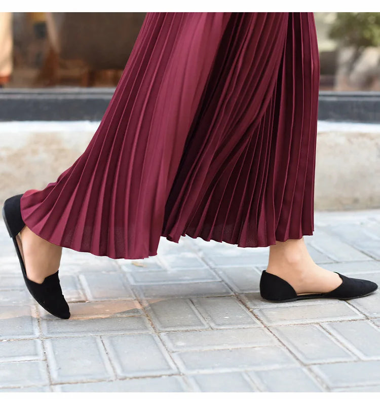 Classical Women Pleated Skirt 90cm/80cm Long Female Elastic Waist Skirt Big Size Velvet Pleated Skirt for Winter Ankle-Length