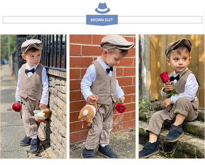 Newborn Boy Formal Clothes Set Infant Boy Gentleman Birthday Romper Outfit With Hat Vest Long Sleeve Infant Jumpsuit Suit Formal.