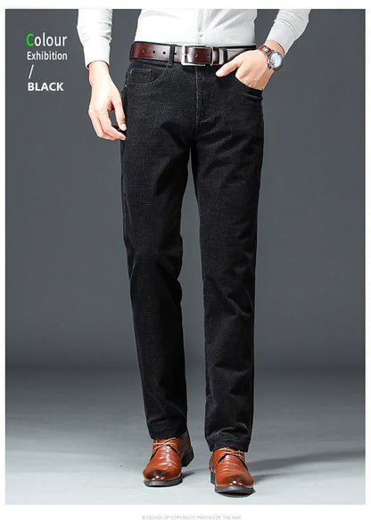 Spring Autumn New Men Pants Corduroy Fabric Comfortable Soft Casual Business Office Male Trousers Khaki Apricot Black Blue.
