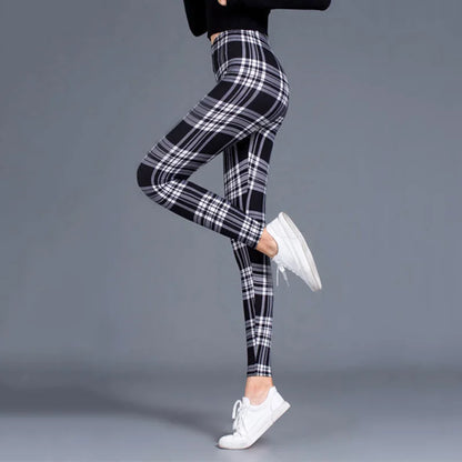CUHAKCI Mode Plaid Druck Leggings Frauen Sexy Fitness Leggins Grid Floral Streifen Hosen Hohe Taille Bleistift Hosen.