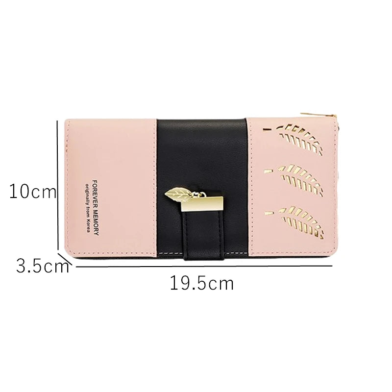 Hollow Leaves PU Leather Women's Long Wallet Fashion Female Coin Purses Hasp Zipper Clutch ID Credit Card Holders Money Bag Clip.