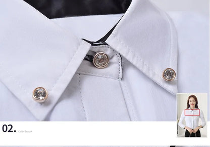 Fashion Clothes OL Women Long Sleeve Shirt Black White Slim Patchwork Sequined Cotton Blouse Office Ladies Formal Tops.