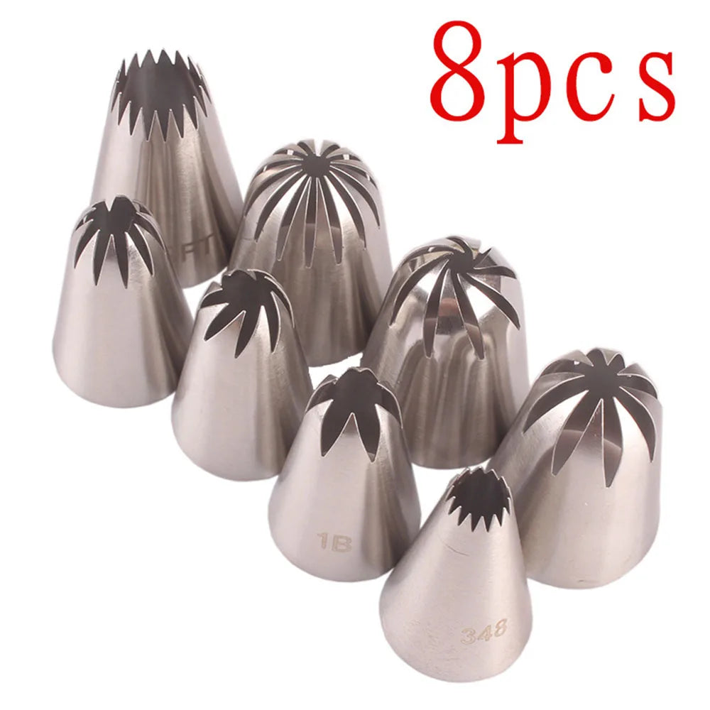 8Pcs/Set Large Stainless Steel Pastry Nozzles Icing Piping Tips Cream Rose Cake Decorating Cupcake Kitchen Baking Tools.