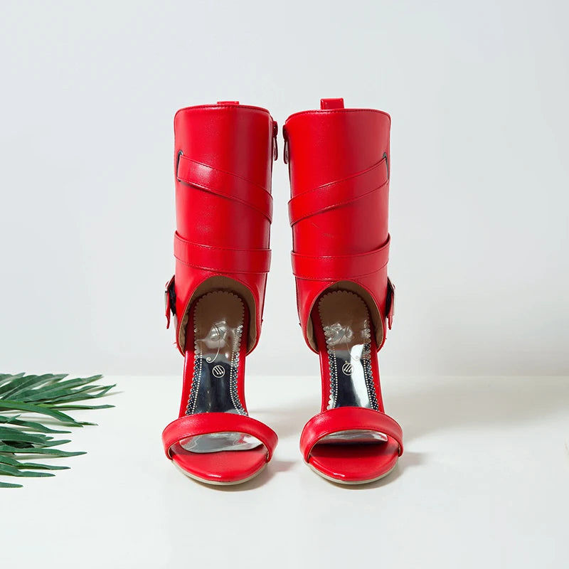 PU Leather Stiletto Women Sandal 2025 Drag Quee Summer High Heels Wedding Party Sexy Shoes Belt Solid Sissy Pumps Size 34~50