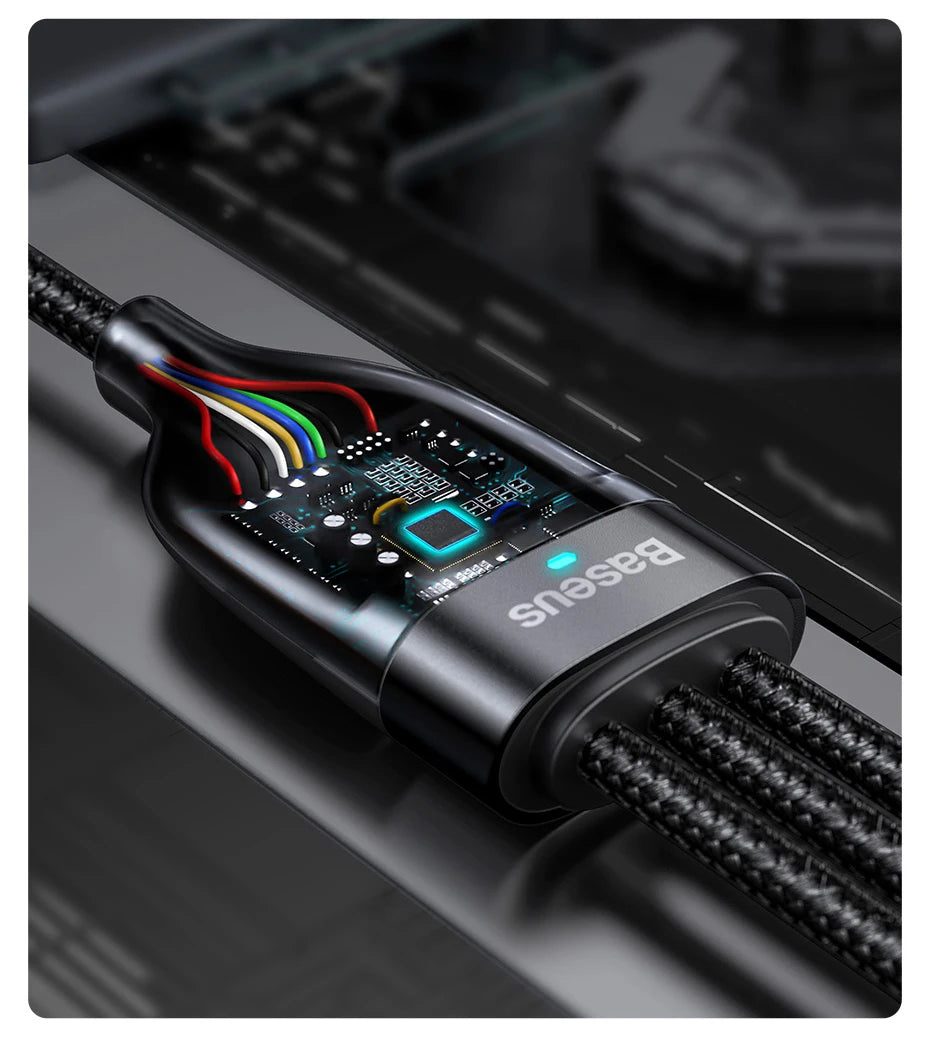 Baseus 3 in 1 USB Type C Cable for iPhone 15 14 13 12 Pro Charger Cable 100W Micro USB Type C Cable for Macbook Samsung Xiaomi.