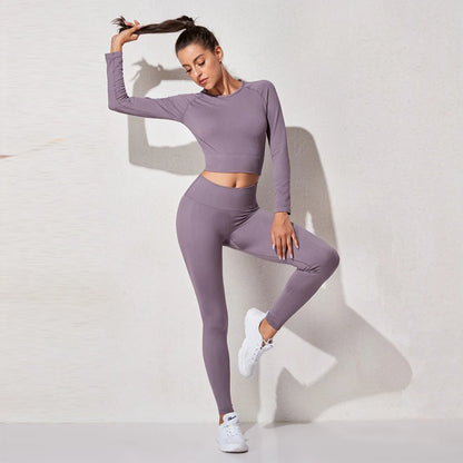 Women's Sportswear Yoga Set Workout Clothes Athletic Wear Sports Gym Legging Seamless Fitness Bra Crop Top Long Sleeve Yoga Suit