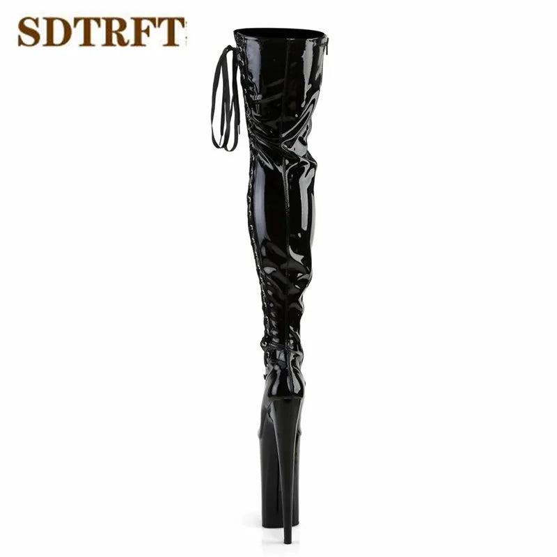 SDTRFT Spring Autumn Fashion Botas Mujer 23cm Thin High Heels Over The Knee Boots Round Toe Lace Up Shoes Woman Wedding Pumps.