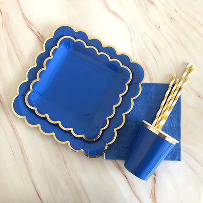 40pcs/set Yellow Green Pink Blue Paper Plates Cups Disposable Tableware Set for Wedding Birthday Party Baby Shower Supplies