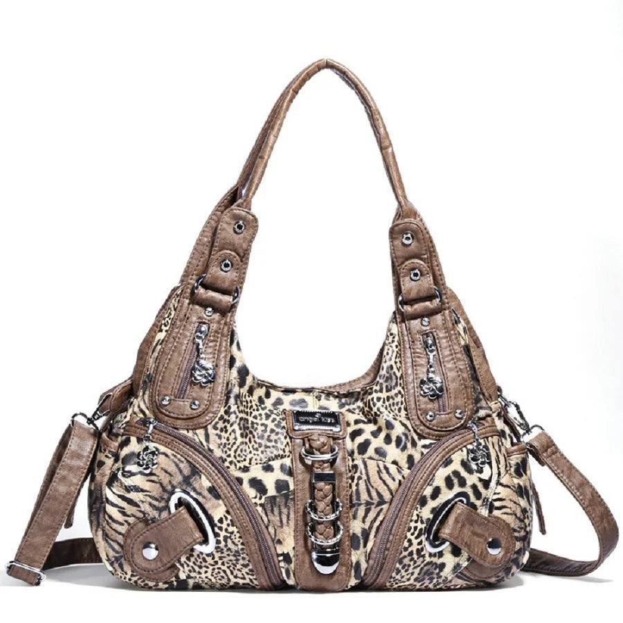 Angelkiss Women Handbags Leopard Shoulder Bag Top-handle Handbag Fashion Satchel Dumpling Shoulder Bag Tote Hobos Large Purse.