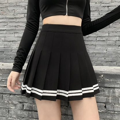 Vintage Korean Style Patchwork Skirt Harajuku JK Black Pleated Skirts Gothic Streetwear High Waist Mini Skirt Women Punk Skirt.