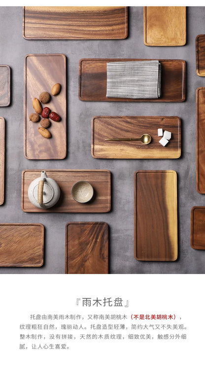 Rectangle Wooden Tea Tray Serving Table Plate Snacks Food Storage Dish for Hotel Home.