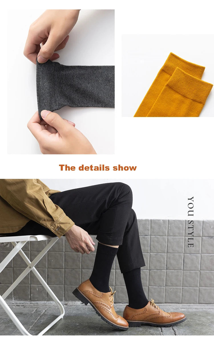 5Pairs New High Quality Business Casual Men Socks Black Men's Dress Long Socks Autumn Keep Warm Colorful Full Happy Socks Male.