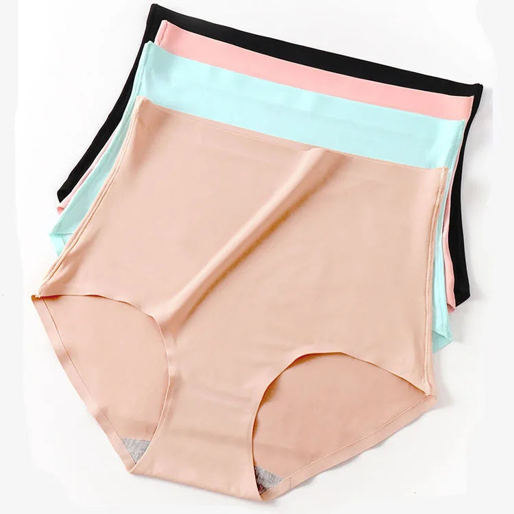 Women's underwear ice silk High waist Seamless Panties soft Lingerie Slimming Abdomen In Hip Lift plus size Breathable Briefs.