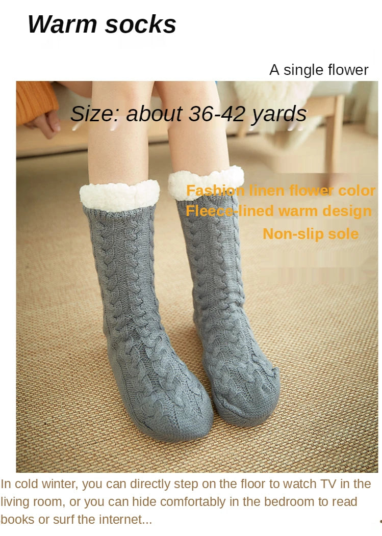 Womens Fuzzy Thermal Sock Plush Grip Hemp Winter Soft Female Home Indoor Warm Bedroom Non slip fluffy Thick Slipper Floor Sock.