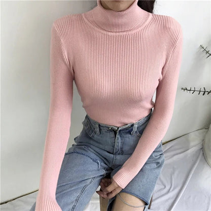 2025 herbst Winter Dicken Pullover Frauen Gestrickte Rippen Pullover Pullover Langarm Rollkragen Schlank Jumper Weiche Warme Pull Femme