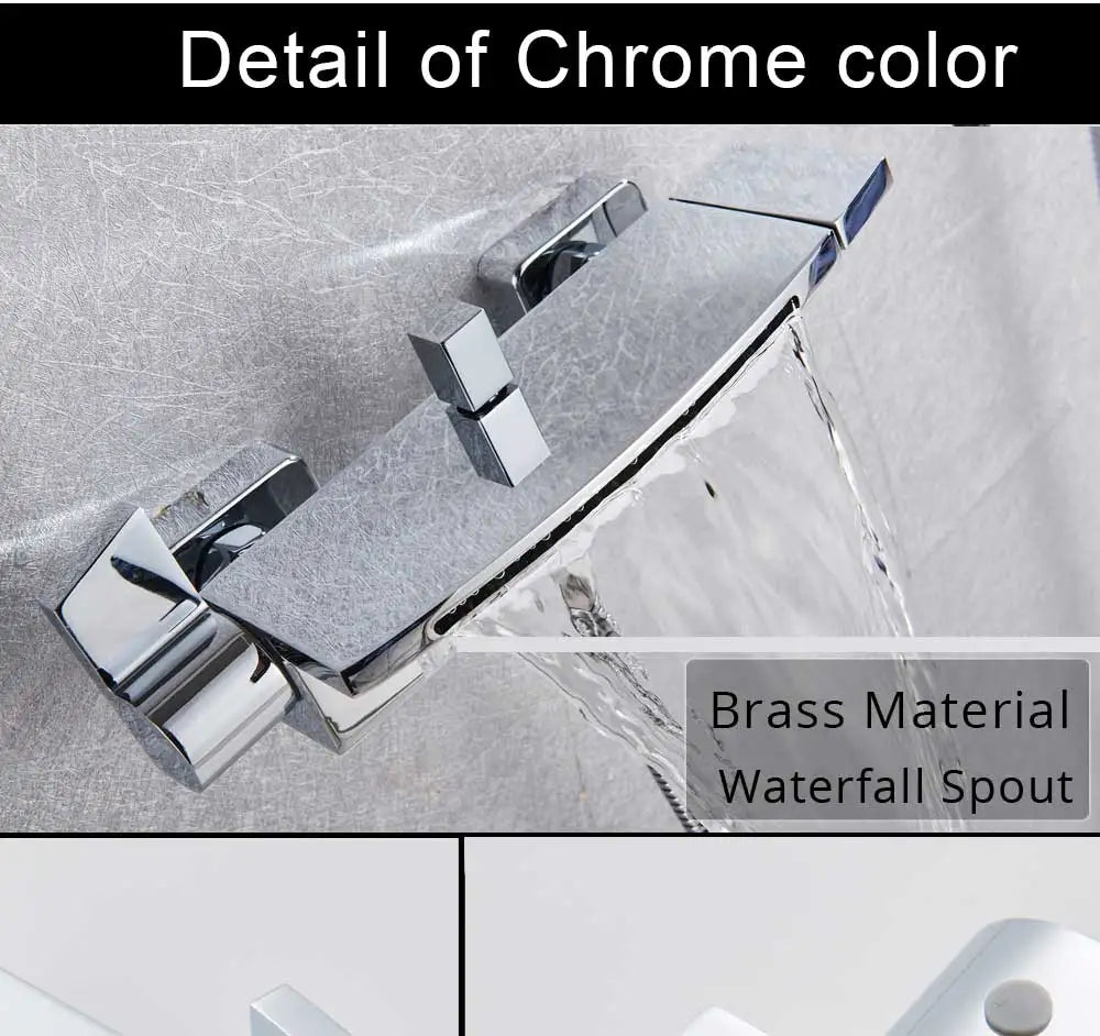 Black Waterfall Shower Faucet Bathroom Wall Mounted Bathtub Shower Faucets Dual Handles Hot Cold Water Mixer Tap with Handshower