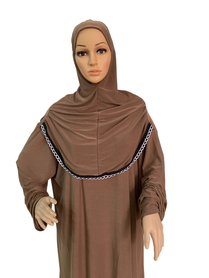 H118 Free size muslim dress with attached hijab pray khimar kaftan  burqa abaya robe hijab middle east clothing.