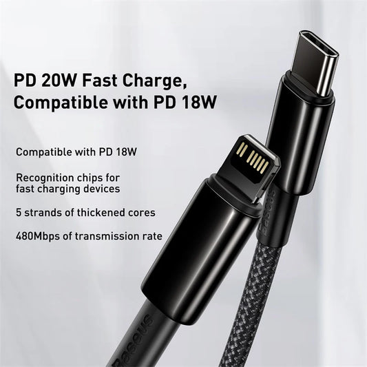 Baseus 20W USB C Cable for iPhone 14 13 11 8 XR PD Fast Charge for iPhone 12 SE USB Type C Cable Fast Charging for Macbook Cable.
