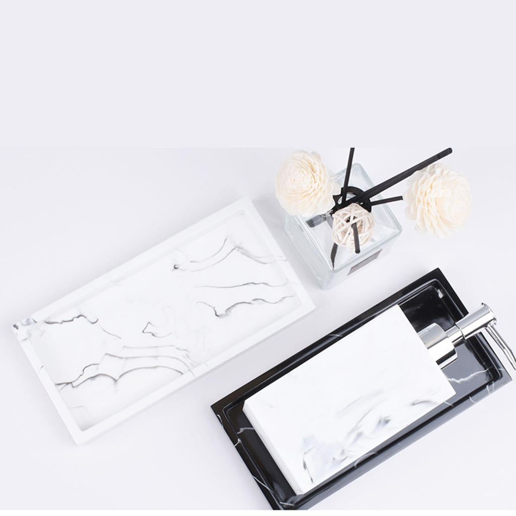 Marbled Storage Tray Resin Jewelry Display Plate Cosmetic Organizer Rectangle Home and Hotel Serving Tray.