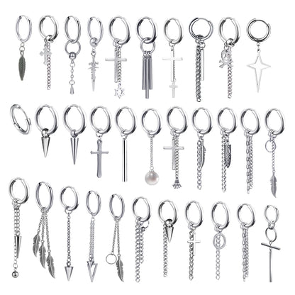 New Punk Stainless Steel Chain Hoop Earrings For Women Men 2023 Trendy Goth Pop Hip Hop Pendants Ear Jewelry Accessories Earring.