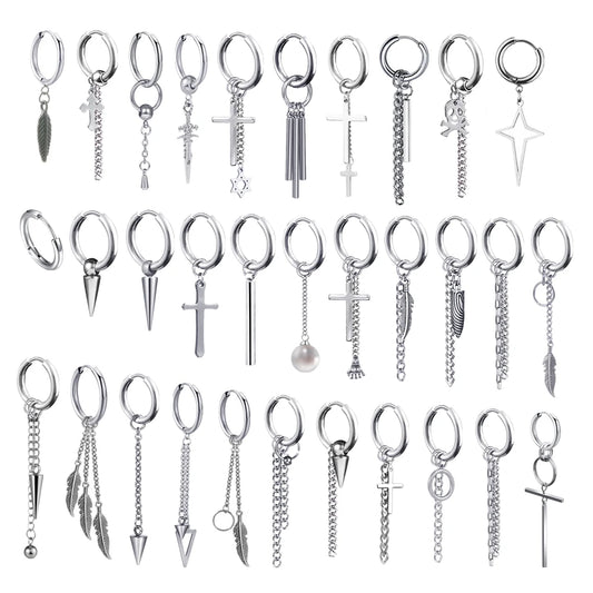 New Punk Stainless Steel Chain Hoop Earrings For Women Men 2023 Trendy Goth Pop Hip Hop Pendants Ear Jewelry Accessories Earring.