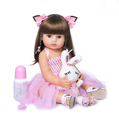 NPK 50CM Full Body Soft Silicone Popular Sweet Face Reborn Toddler Baby Girl Doll Birthday Christmas Gift High Quality Doll.