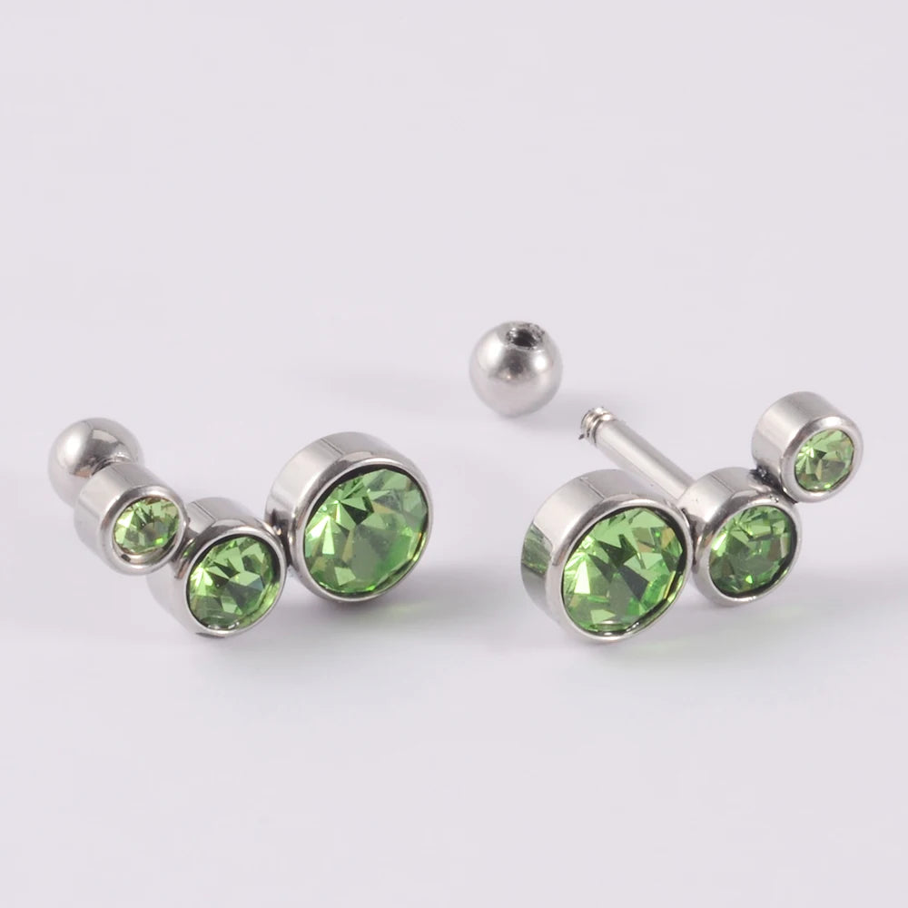 2PCS 361 Surgical Steel Crystal  Ear Tragus Cartilage Earrings 16G Three Zircon Lobe Helix Daith Earring Piercing Body Jewelry.