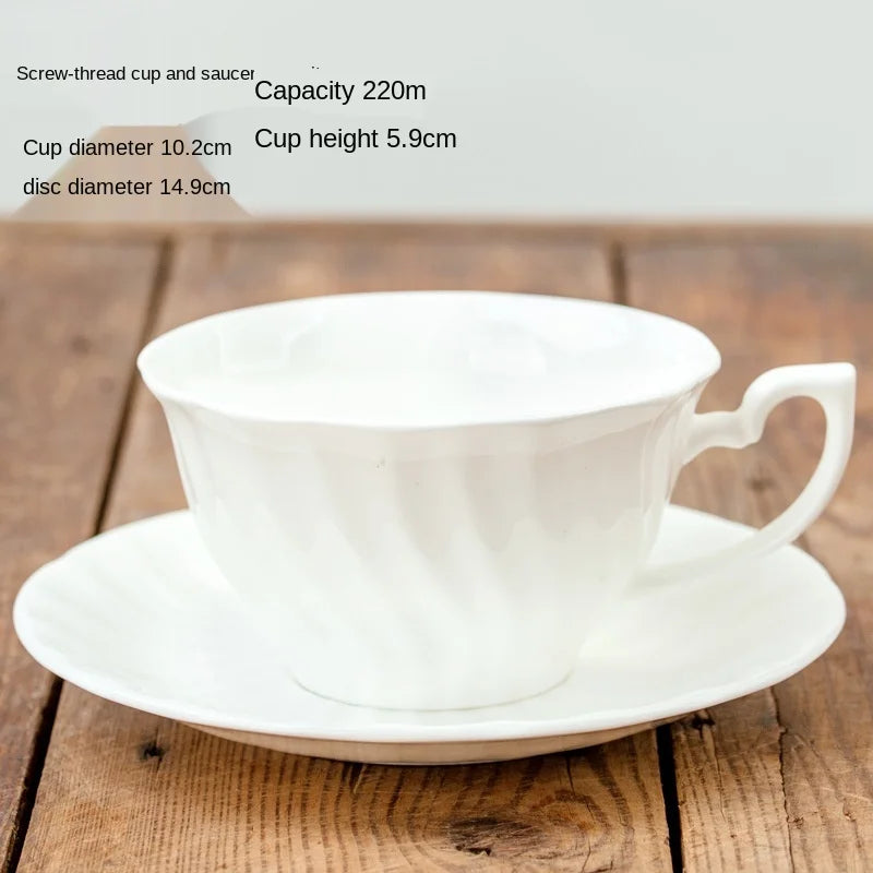 Pure White Bone China Coffee Cup Ceramic Simple Nordic Latte Cups Creative Fancy Afternoon Tea Cafe Coffee Cup and Saucer Spoon.