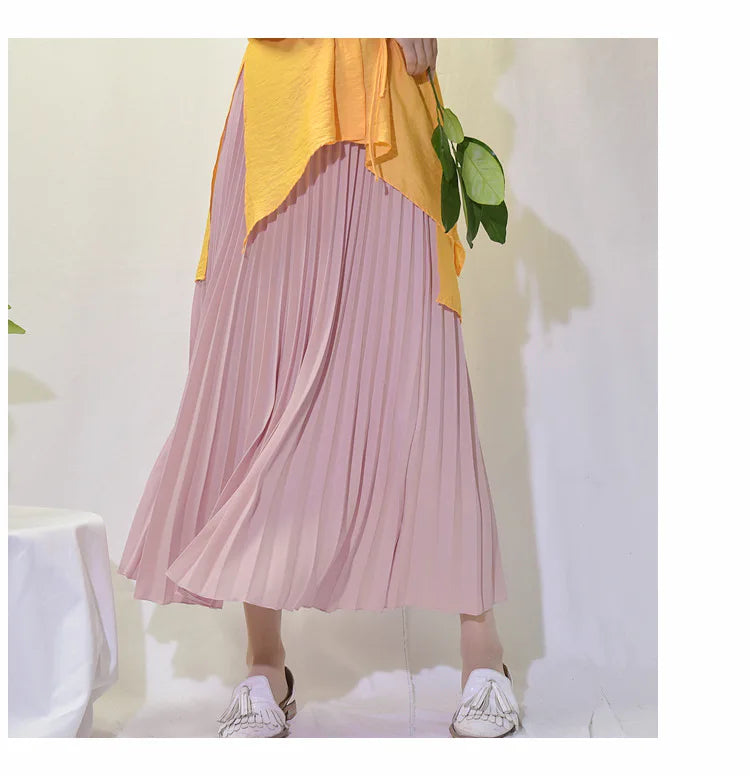 Classical Women Pleated Skirt 90cm/80cm Long Female Elastic Waist Skirt Big Size Velvet Pleated Skirt for Winter Ankle-Length