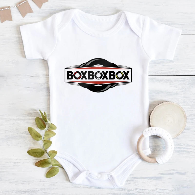 Neugeborenen-Body, kurzärmelig, Overall „Box Box Box“, Formel-1-Reifen-Compound-Design, Baby-Kleidung für Jungen, einfaches Kleinkind-Shirt, Rompe.