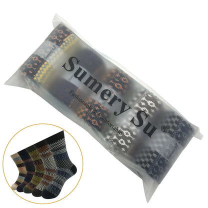 5 Pairs/Lot Wool Socks Men Winter Warm Cashmere Comfortable Long Crew Casual Bohemian Sock Male Gift for Husband Father 4 Styles.
