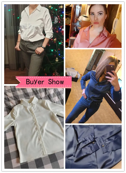 Silk Women's Shirt Long Sleeve Fashion Woman Blouses 2023 Satin Top Female Shirts and Blouse Basic Ladies Tops OL Women Clothing.