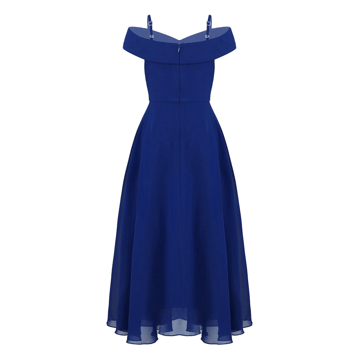 Elegantes Chiffon-Partykleid für Mädchen, schulterfrei, verstellbarer Spaghettiträger, bodenlanges Maxikleid für Hochzeit, Geburtstag, Abend.