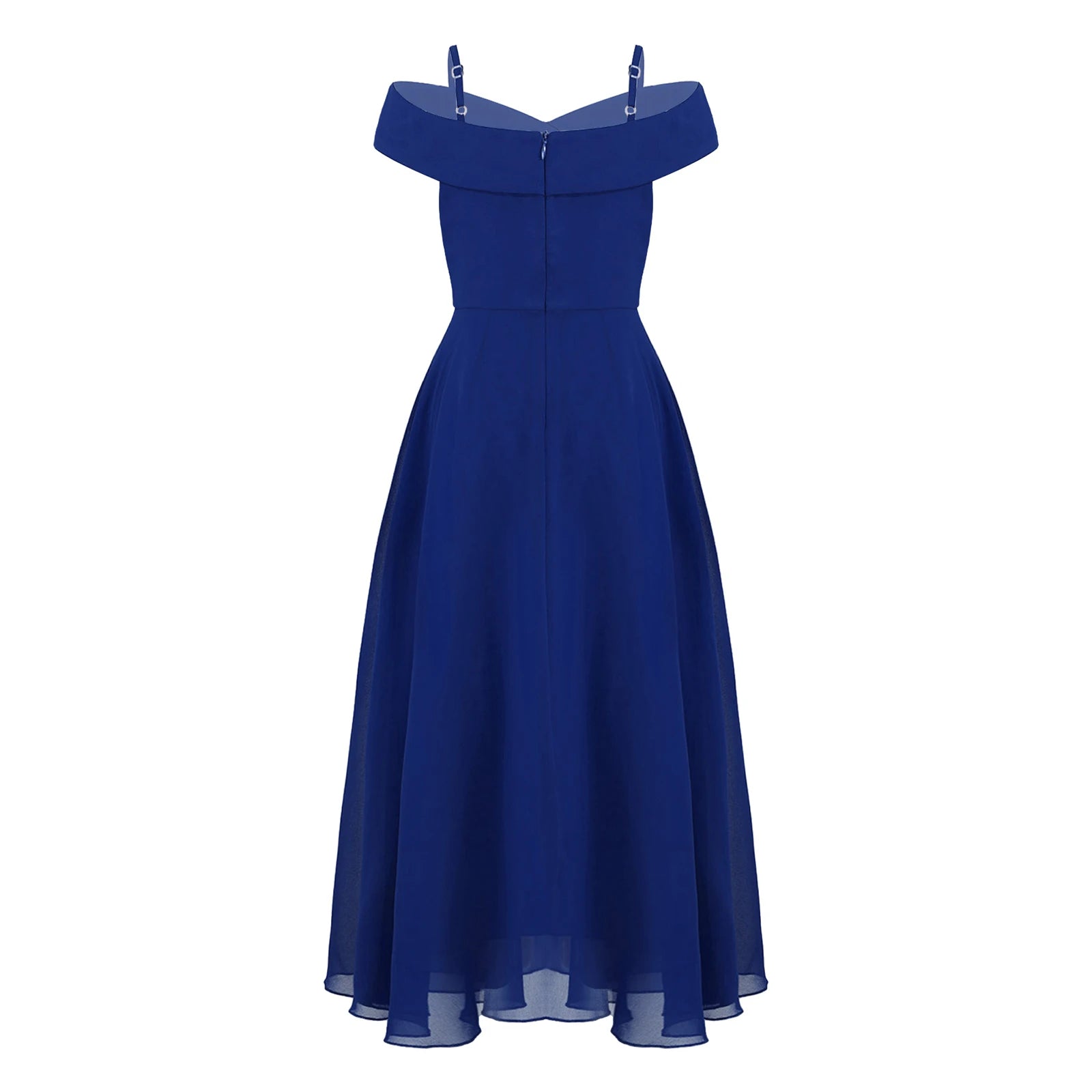 Elegantes Chiffon-Partykleid für Mädchen, schulterfrei, verstellbarer Spaghettiträger, bodenlanges Maxikleid für Hochzeit, Geburtstag, Abend.