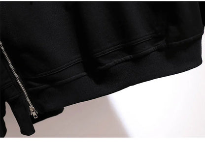 150Kg Plus Größe frauen Frühling Herbst Lose Mit Kapuze Sweatshirt Büste 154cm 6XL 7XL 8XL 9XL 10XL Lange hülse Gefälschte Zipper Top Schwarz