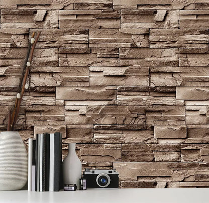 Light Brown Brick Self Adhesive Wallpaper Stone Peel And Stick Wallpaper Faux Brick Vinyl 3D Wallpaper For Home Decor Stickers