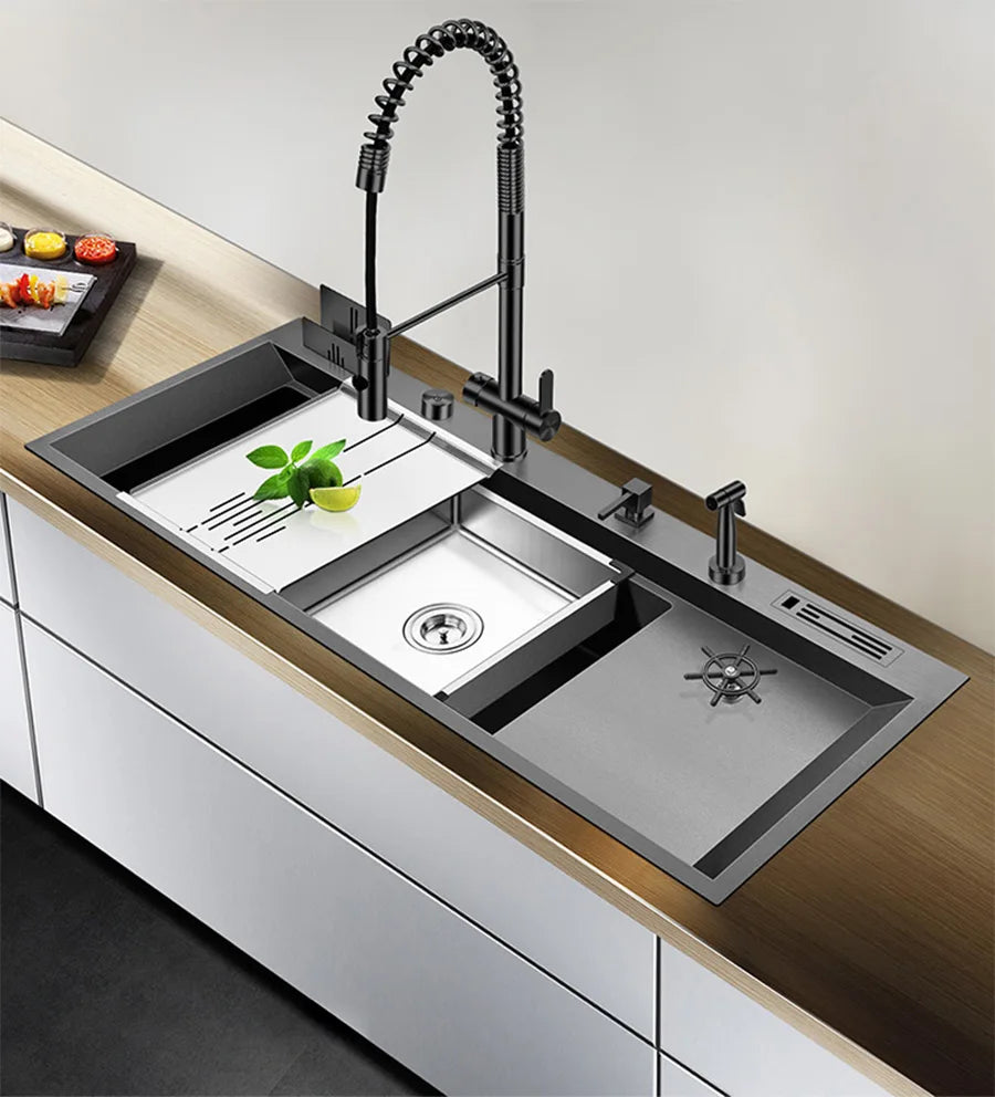 ASRAS New Nanometer Large Size Single Cup Rinser Kitchen Sink 4mm Thickness 220mm Depth With Drain Plate Knife Holder Sinks