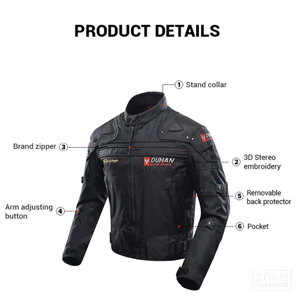 DUHAN Windproof Motocross Jacket Motorcycle Pants Men Motorcycle Jacket Wear-resistant Body Armor Moto Clothing For Winter.