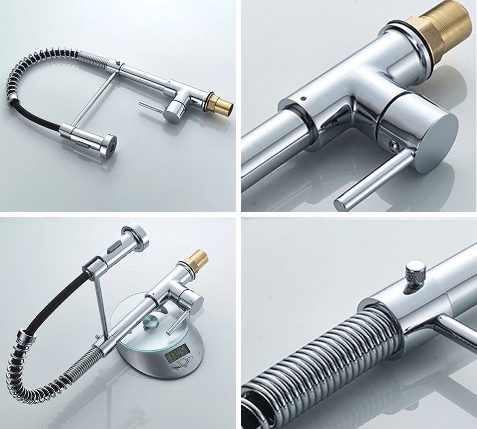 VGX Kitchen Faucet with Pull Down Sprayer Single Handle Mixer for Basin 360° Rotating Spring Style Taps Brass Chrome Gold Black