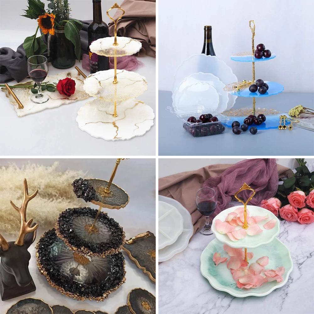 Three-Layer Fruit Dish Epoxy Resin Mold Tea Tray Silicone Molds Storage Tray Mould For DIY UV Resin Coaster Accessories.
