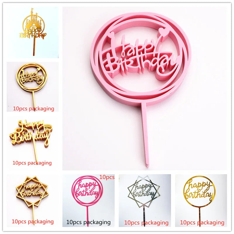 10 Stück Roségold Happy Birthday Kuchendeckel Silber Schwarz Schlichtes Design Acryl Kuchendeckel Babyparty Party Dessert Dekoration