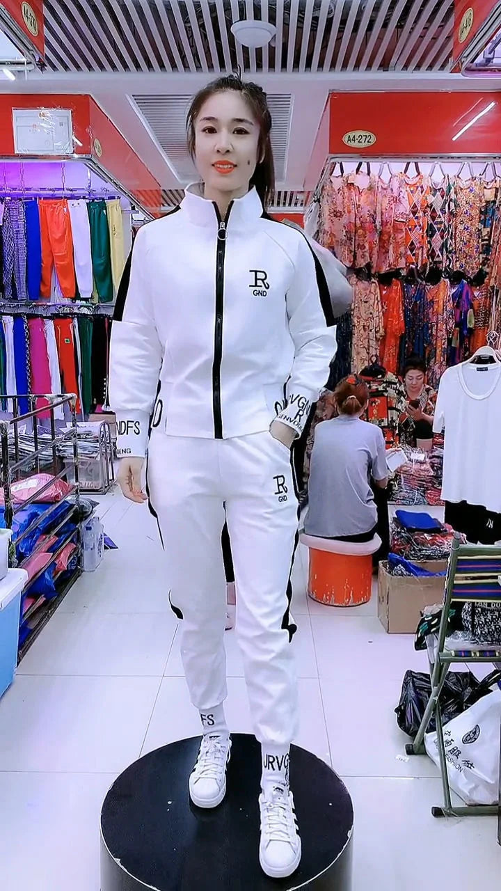 Women's Casual Suit Spring Autumn New Fashion Korean Sportswear Slim Long Sleeve Coats Tops And Pants 2 Two Piece Set For Women.