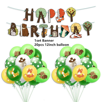 Dschungel Thema Partei Dekor Versorgung Einweg Geschirr Set Wald Tier Fuchs Hedgehog Ballon Baby Dusche Kid Geburtstag Kuchen Topper