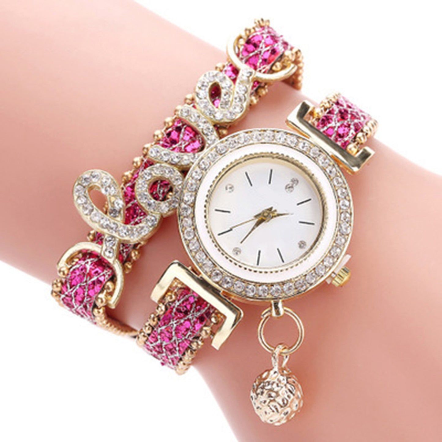 Vintage Watch Women Bracelet Watches Ladies Love Leather Strap Rhinestone Quartz Wrist Watch Quartz Watches Women's Watch.