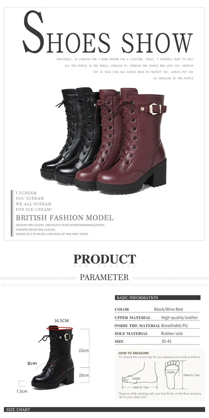 2025 Winter Leather Women Winter Boots Thick Wool Warm Women High-heeled Genuine Boot High-quality Female Snow Boots Women Shoes.