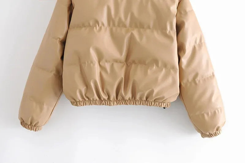 Winter frauen Jacke Dicke Warme Kurze Parka Schwarz Pu Leder Mäntel Frau Parkas Elegante Zipper Baumwolle Jacken Mantel Weibliche neue