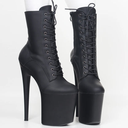 JIALUOWEI INS Style 20CM Extreme High Heels Platform Boots Lace Up Sexy Pole Dancing Ankle Boots Side Zip 5-12.