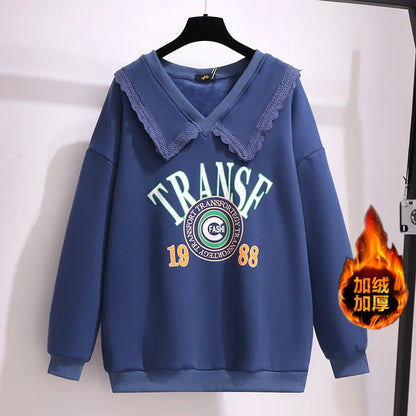 150Kg Plus Größe frauen Herbst Faul Stil Puppe Kragen Sweatshirts Fehlschlag 157cm 6XL 7XL 8XL 9XL 10XL lose Dünnen Langen Ärmeln Top