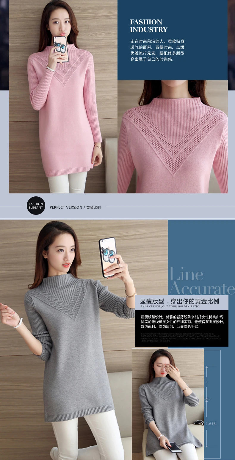 Frühling Herbst Winter Neue Rollkragenpullover Frauen Koreanische Lose Medium Lange Dicke Stricken Top Pullover Bodenbildung Pullover Ziehen.