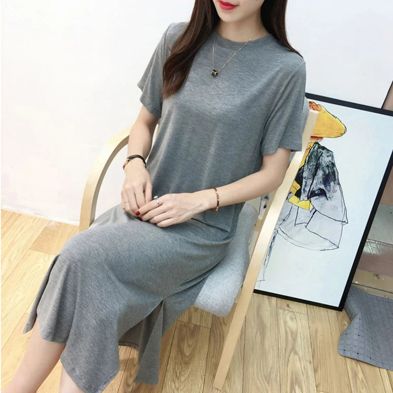 Casual 94 % Baumwolle Sommer frauen Kleider Solide Kurzarm Verschüttet Lange Midi Kleid Mode Sommerkleid Weibliche Kleidung, M30465.